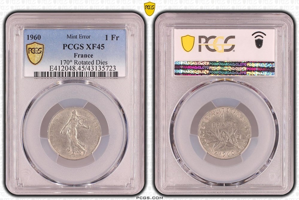 monnaies monde france 1 franc 1960 semeuse fm pcgs xf45