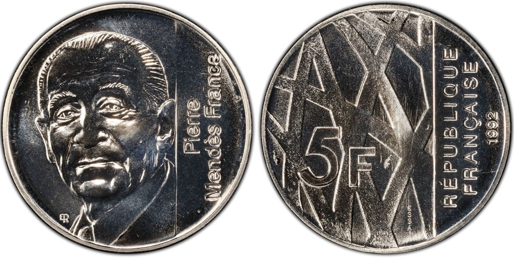 monnaies monde 5 francs mendes france 1992 essai pcgs sp68