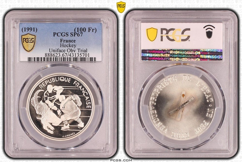 monnaies monde france 100 francs jo1992 hockey pcgs sp67
