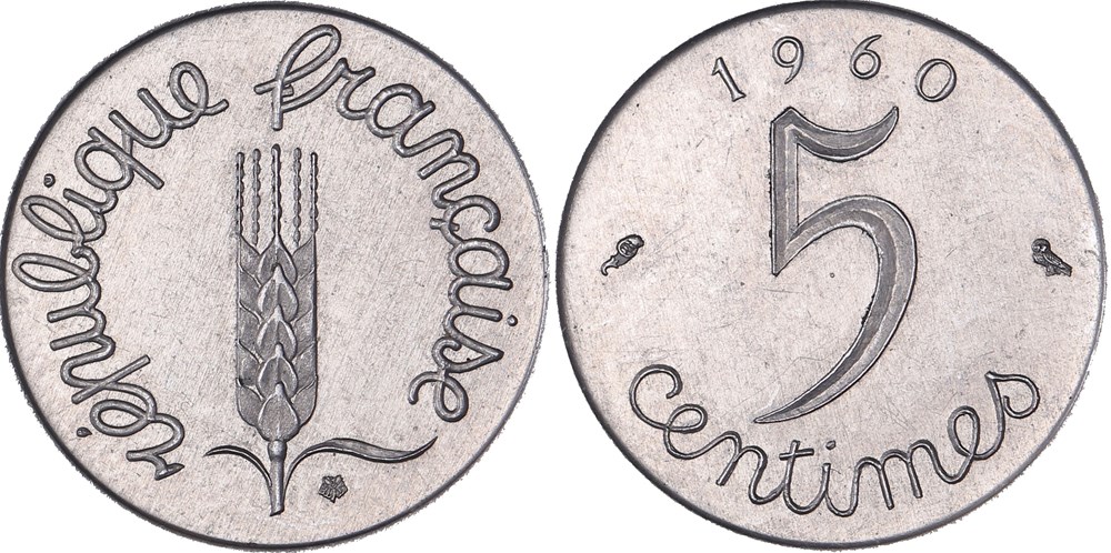 5 centime 1960 Grand Module (GENI SP65) monnaies monde france 5 centime 1960 grand module geni sp65