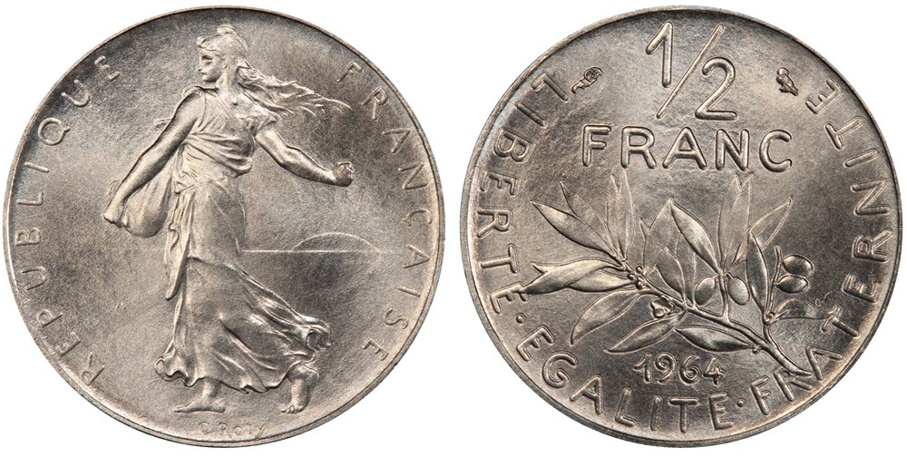 50 centimes 1964 Moyen Module Tranche Striée Avec Différents (PCGS SP67) monnaies monde france 50 centimes 1964 moyen module tranche striee avec differents pcgs sp67