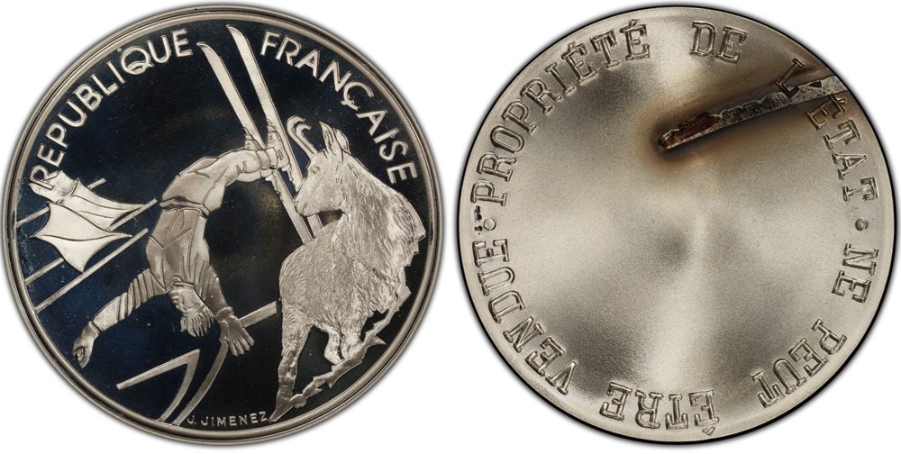 100 Francs JO1992 - Ski acrobatique (PCGS SP67) monnaies monde france 100 francs jo1992 ski acrobatique pcgs sp67