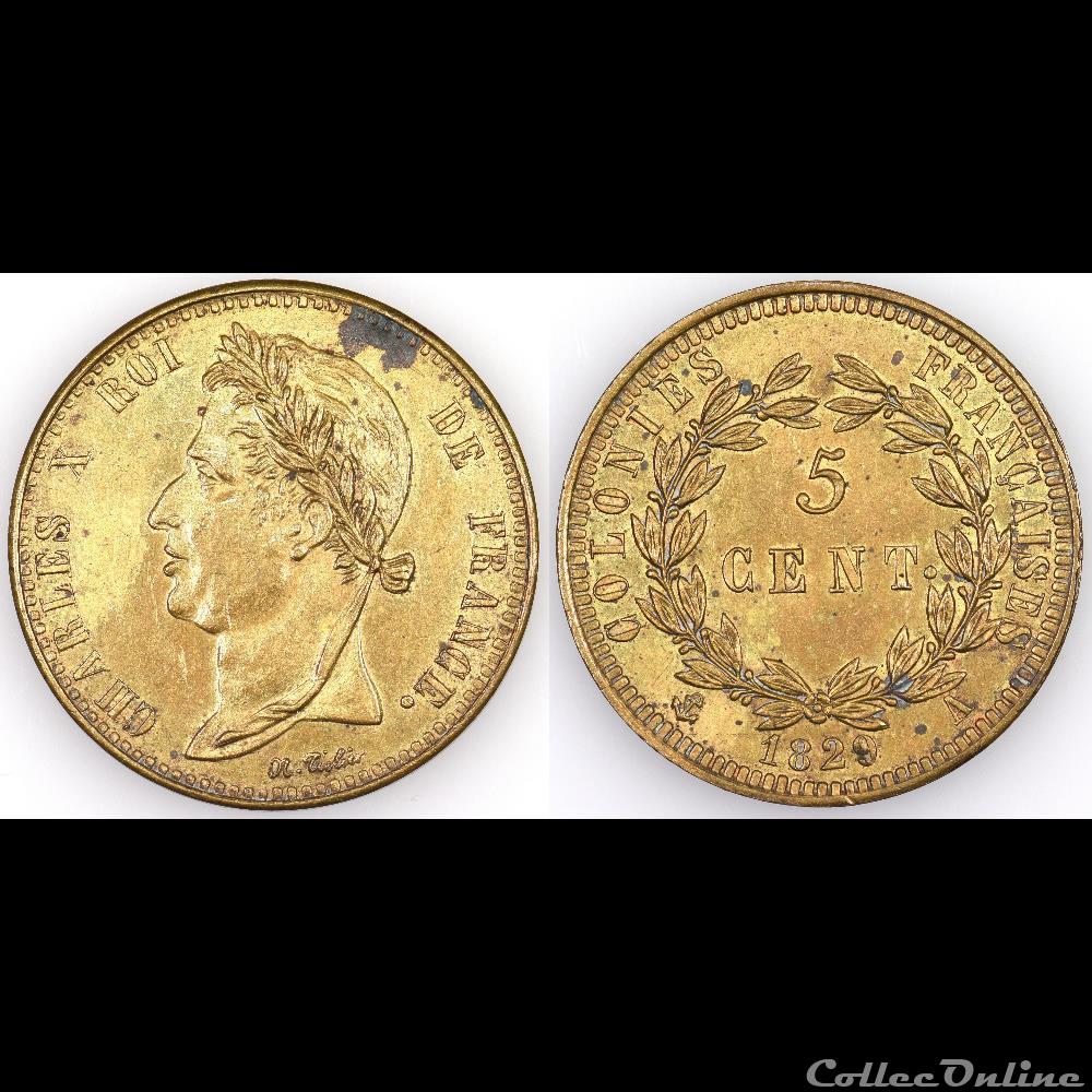 5 CENT. CHARLES X 1829 A tranche lisse monnaies colonies francaises 5 cent charles x 1829 a tranche lisse