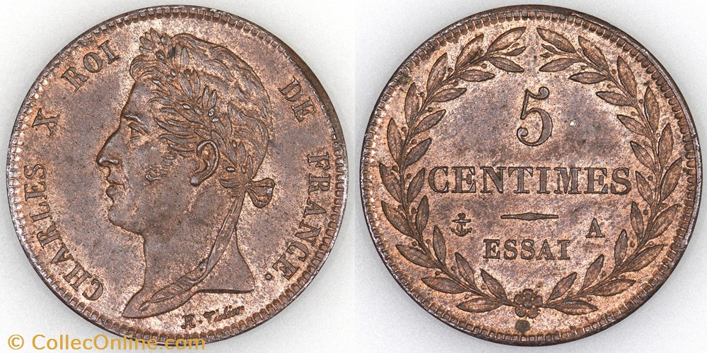 5 CENTIMES CHARLES X ND A ESSAI monnaies colonies francaises 5 centimes charles x nd a essai