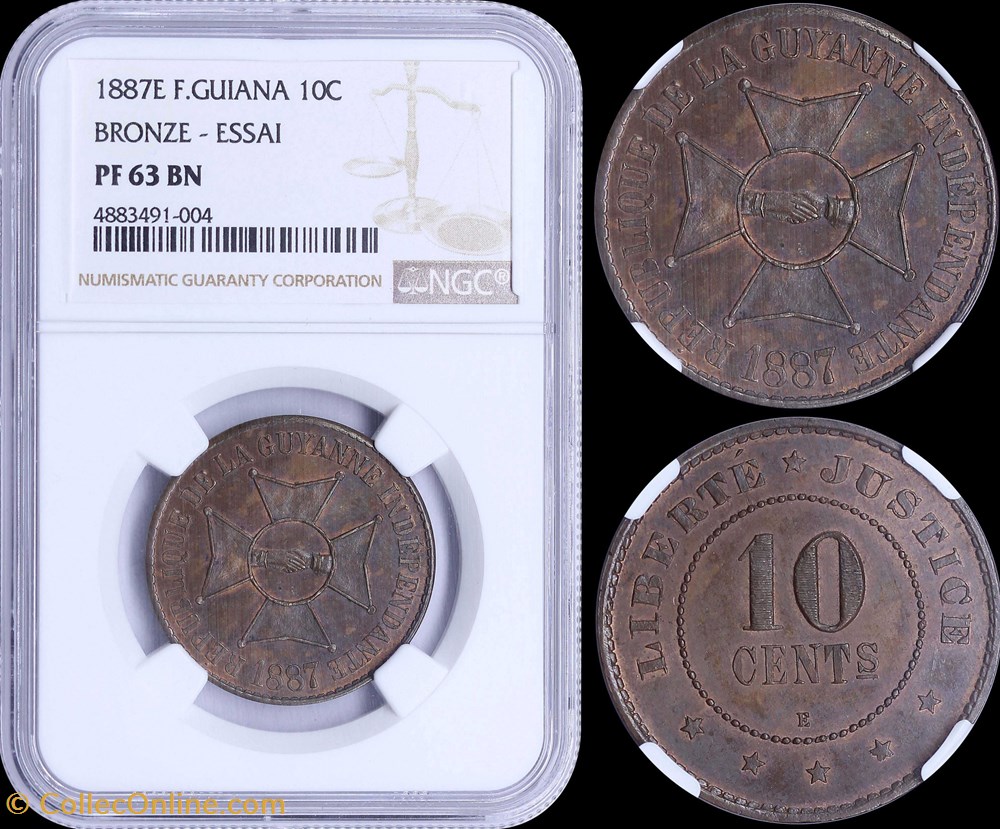 10 CENT. "LIBERTE - JUSTICE" 1887 ESSAI monnaies colonies francaises 10 cent liberte justice 1887 essai