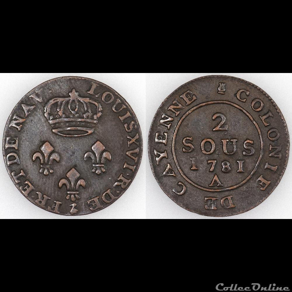 2 SOUS DE CAYENNE 1781 A monnaies colonies francaises 2 sous de cayenne 1781 a