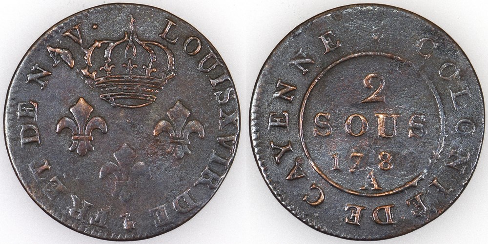 2 sous de Cayenne 178. A monnaies colonies francaises 2 sous de cayenne 178 a