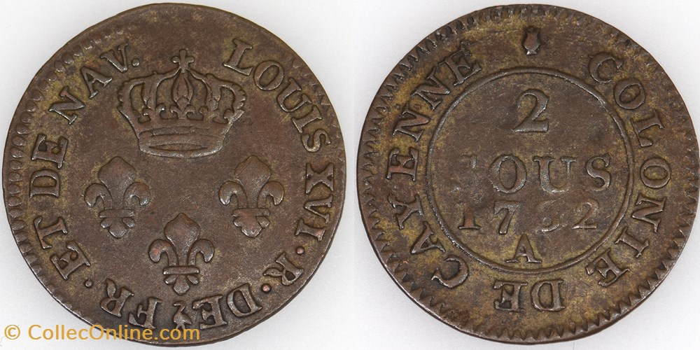 2 SOUS DE CAYENNE 1782 A monnaies colonies francaises 2 sous de cayenne 1782 a