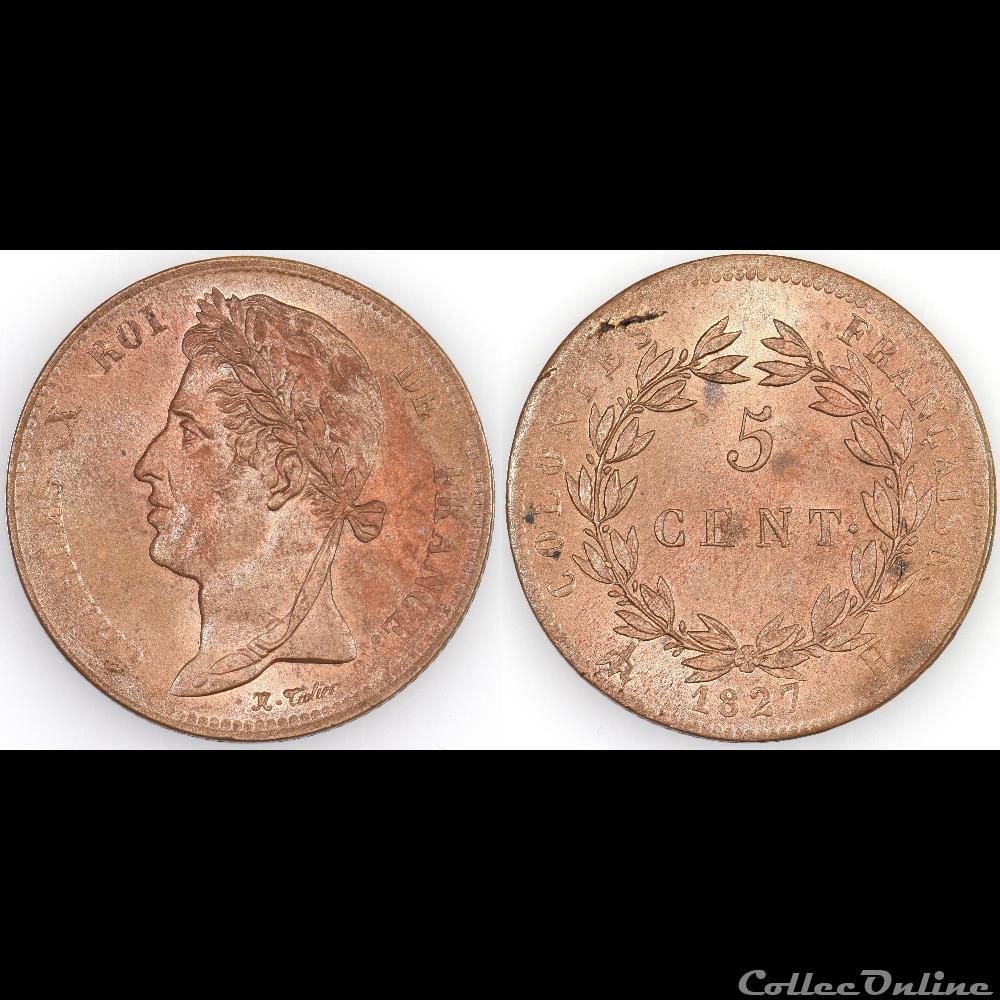5 CENT. CHARLES X 1827 H monnaies colonies francaises 5 cent charles x 1827 h