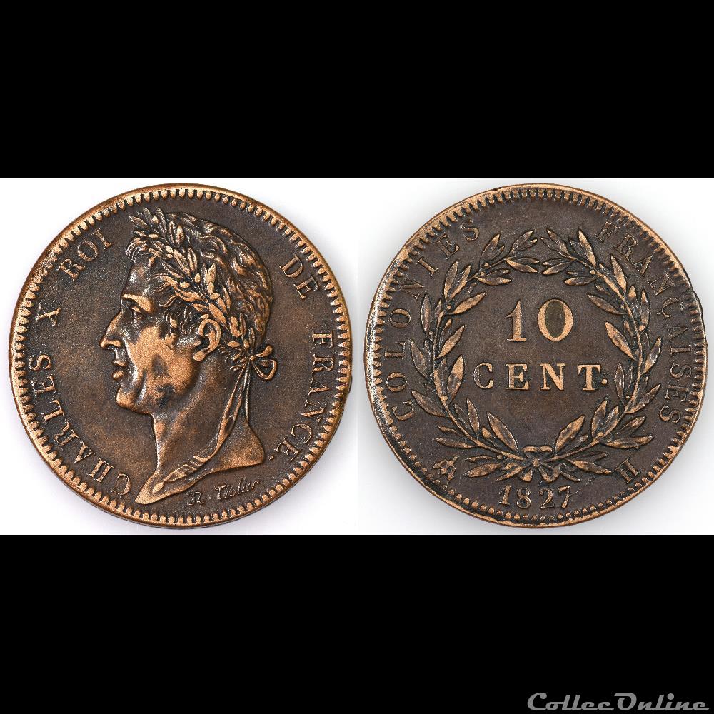 10 CENT. CHARLES X 1827 H monnaies colonies francaises 10 cent charles x 1827 h