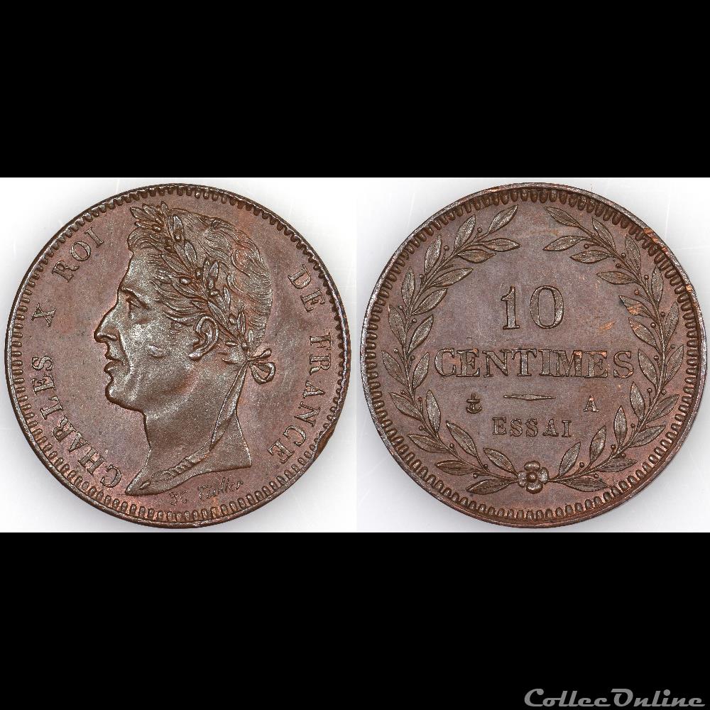 10 CENTIMES CHARLES X ND ESSAI bronze monnaies colonies francaises 10 centimes charles x nd essai bronze