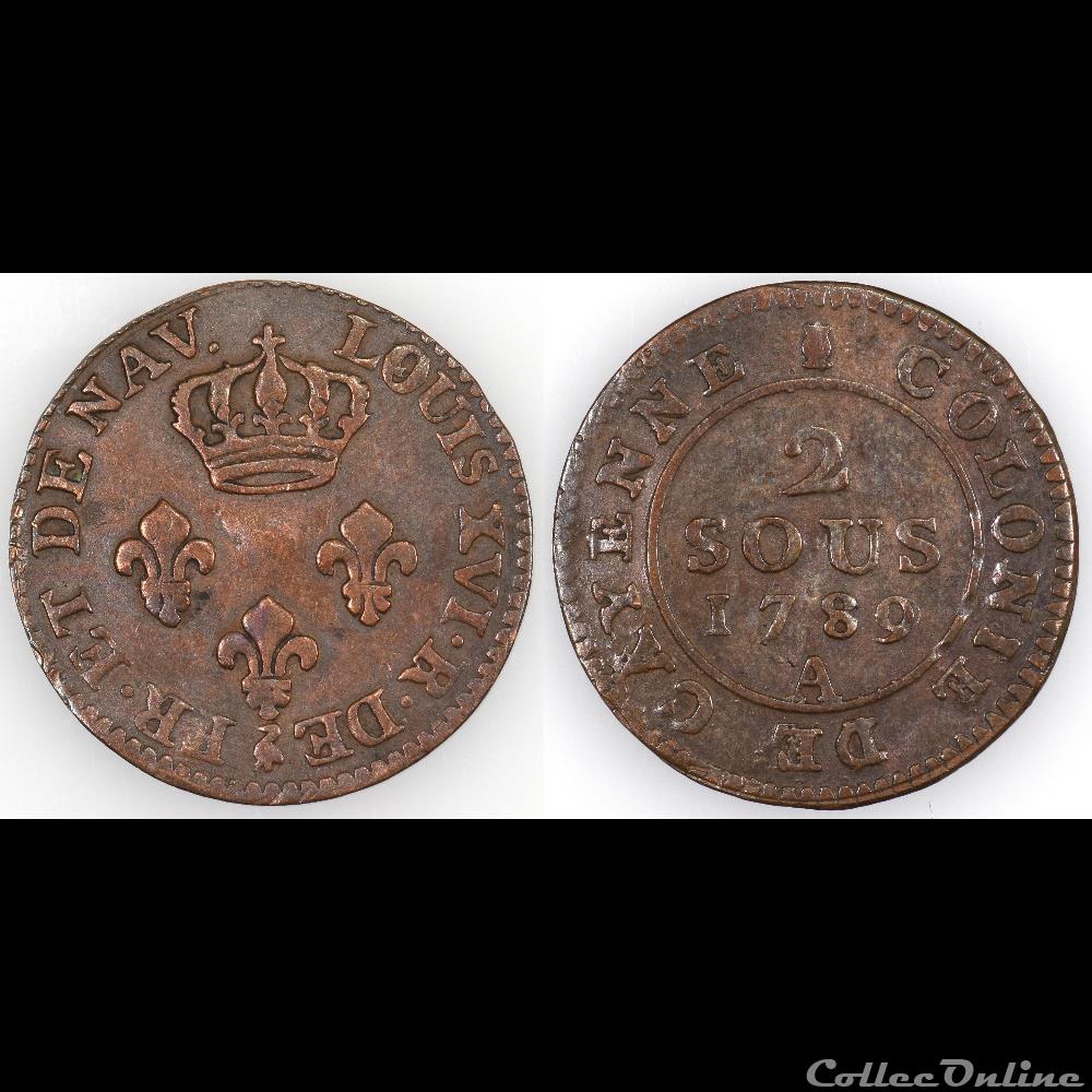 monnaies colonies francaises 2 sous de cayenne 1789 a