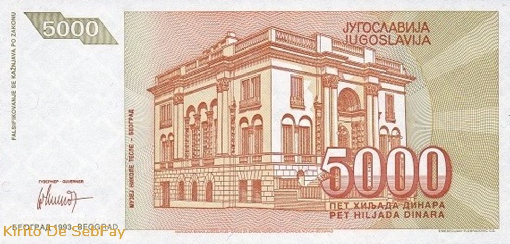 Yougoslavie - 5000 Dinara - 1993 billets yougoslavie 5000 dinara 1993