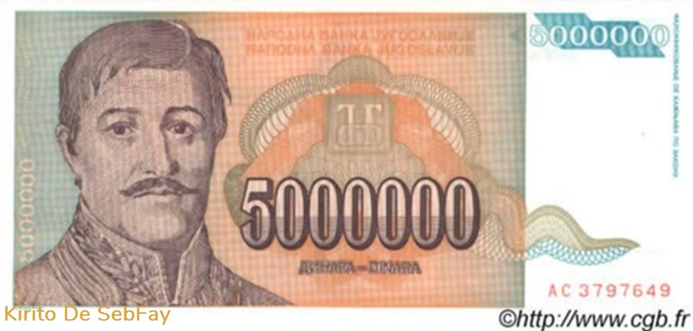 Yougoslavie - 5000000 Dinara - 1993 billets yougoslavie 5000000 dinara 1993