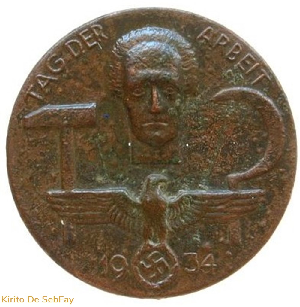 medailles insigne 1934 troisieme reich bronze fete du travail 1934 aiguille retiree