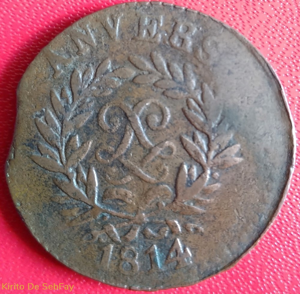 5 centimes d'Anvers au double L, Louis XVIII, 1814, Anvers, atelier de l'arsenal monnaies monde france 5 centimes anvers au double l louis xviii 1814 anvers atelier de arsenal