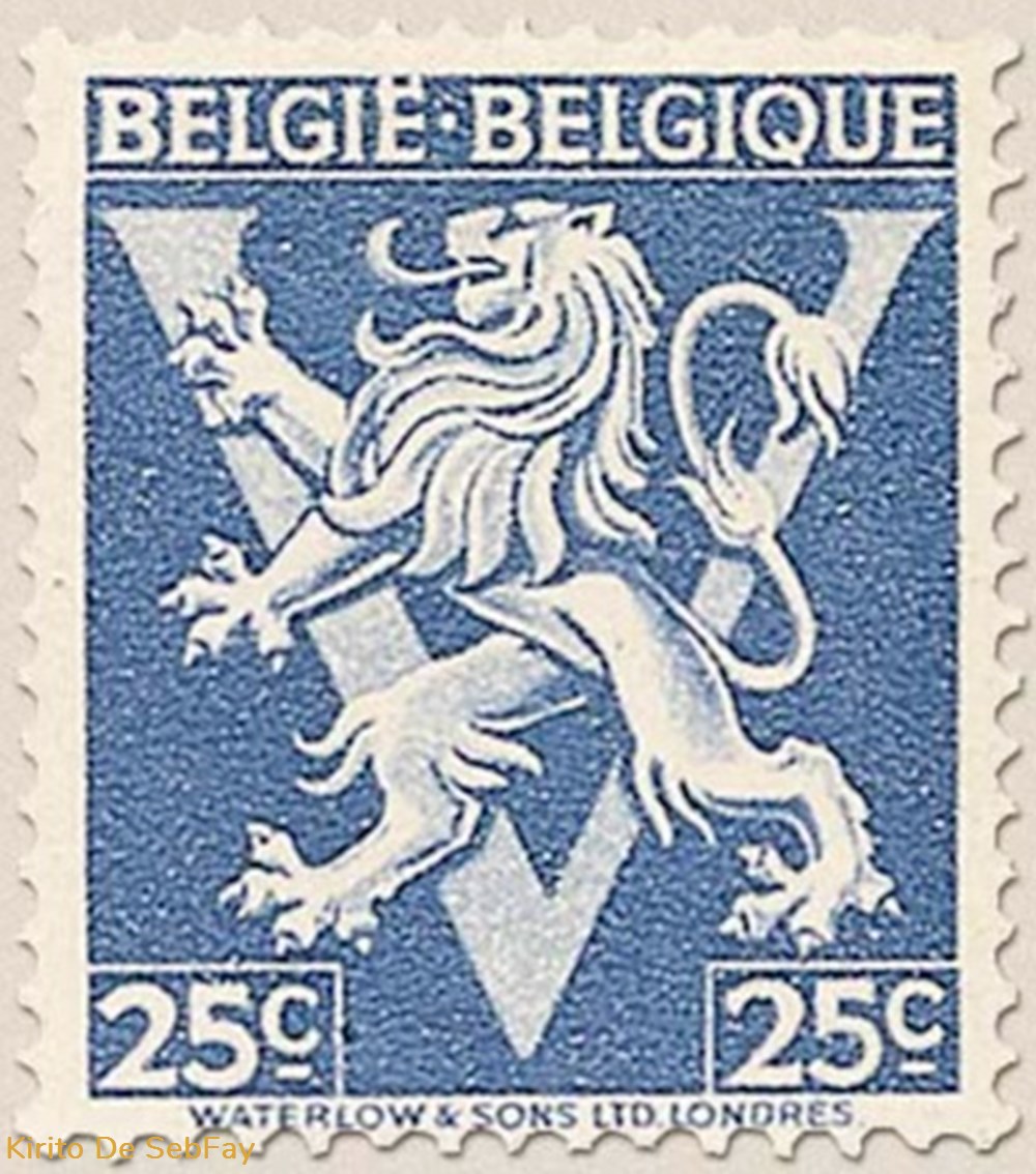 timbres belgie belgique lion heraldique ornement v 25c