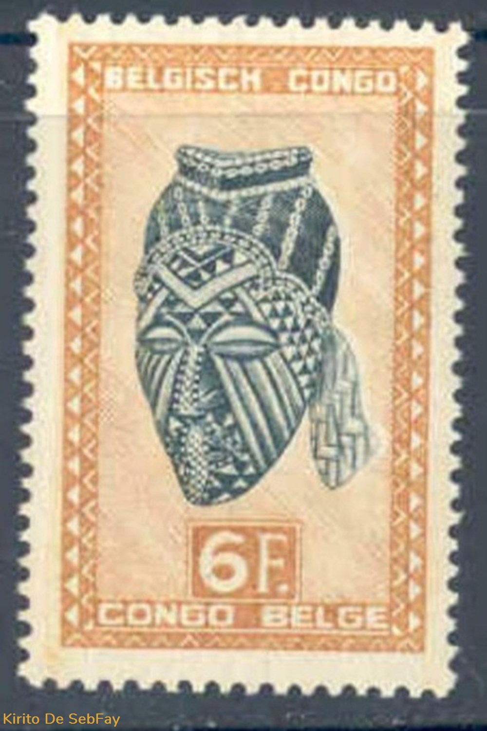 TIMBRE BELGIQUE - CONGO BELGE - MASQUE - 6FR timbres timbre belgique congo belge masque 6fr