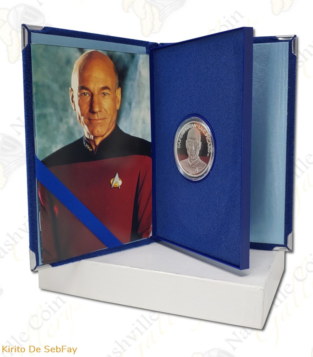 1993 Star Trek Next Generation Captain Jean-Luc Picard 1 ozt 999 Silver Coin COA 3 medailles 1993 star trek next generation captain jean luc picard 1 ozt 999 silver coin coa