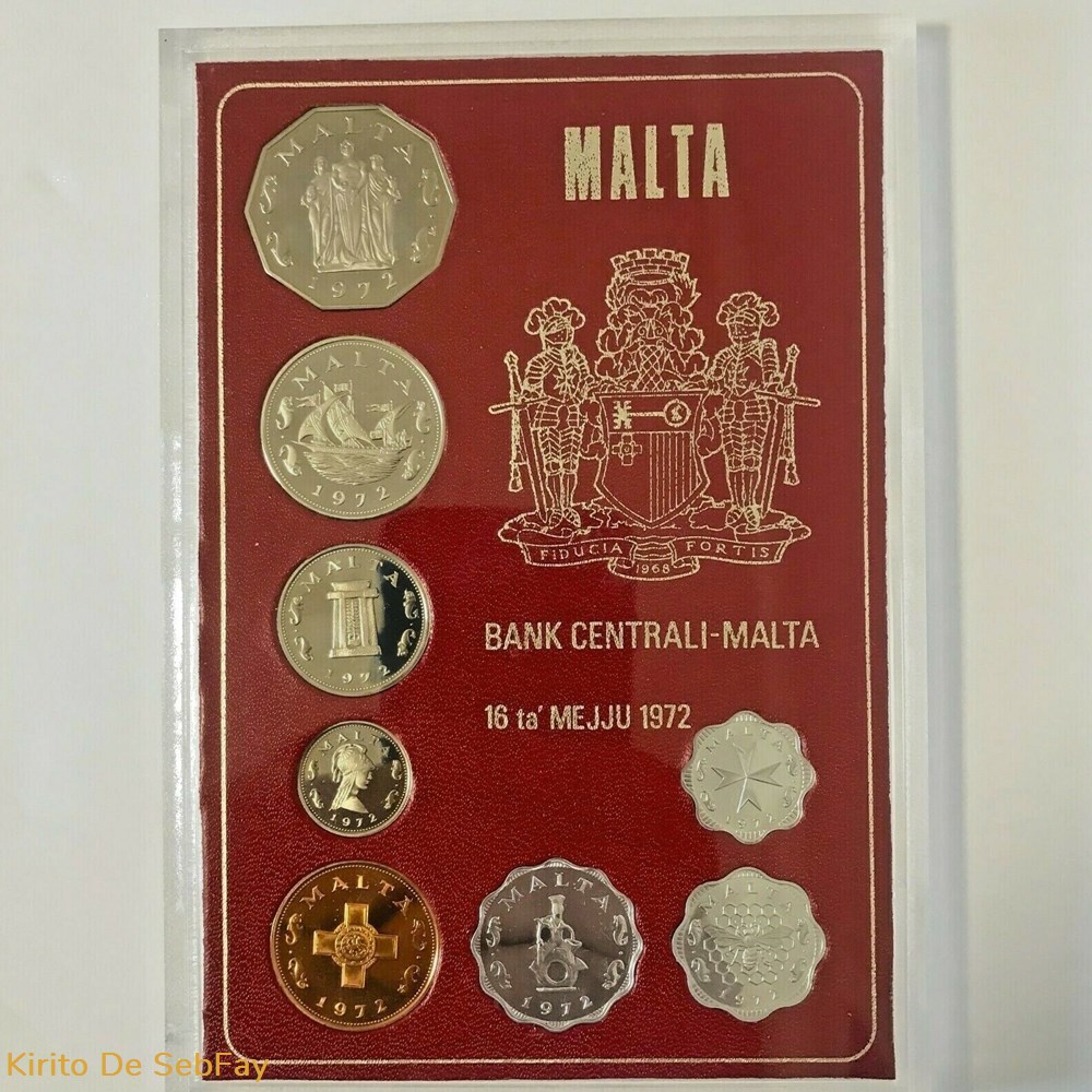 1972 MALTA PROOF SET OF 8 COINS with ORIGINAL COVER CASE . monnaies monde malte 1972 malta proof set of 8 coins with original cover case