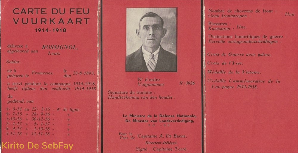 Carte du Feu de Louis ROSSIGNOL (A00020) documents anciens carte du feu de louis rossignol a00020