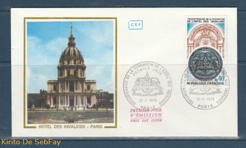 timbres france enveloppe 1er jour tricentenaire de hotel des invalides 75 paris 1974