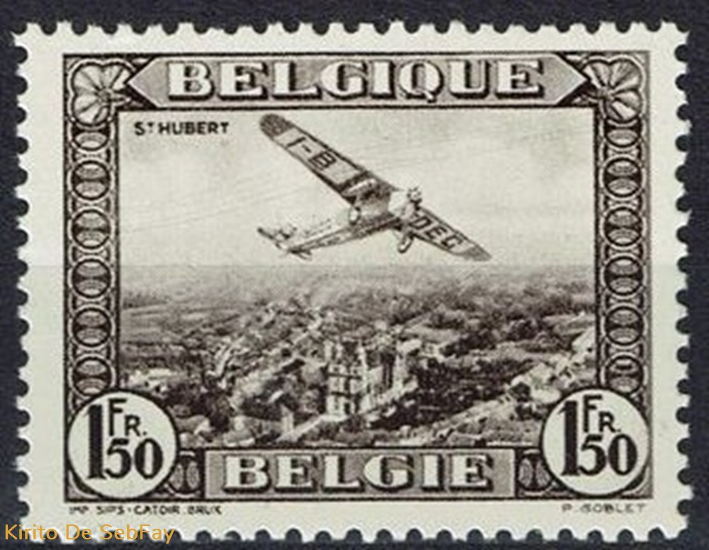 timbres belgique 1930 poste aerienne avion survolant bruxelles 1f50