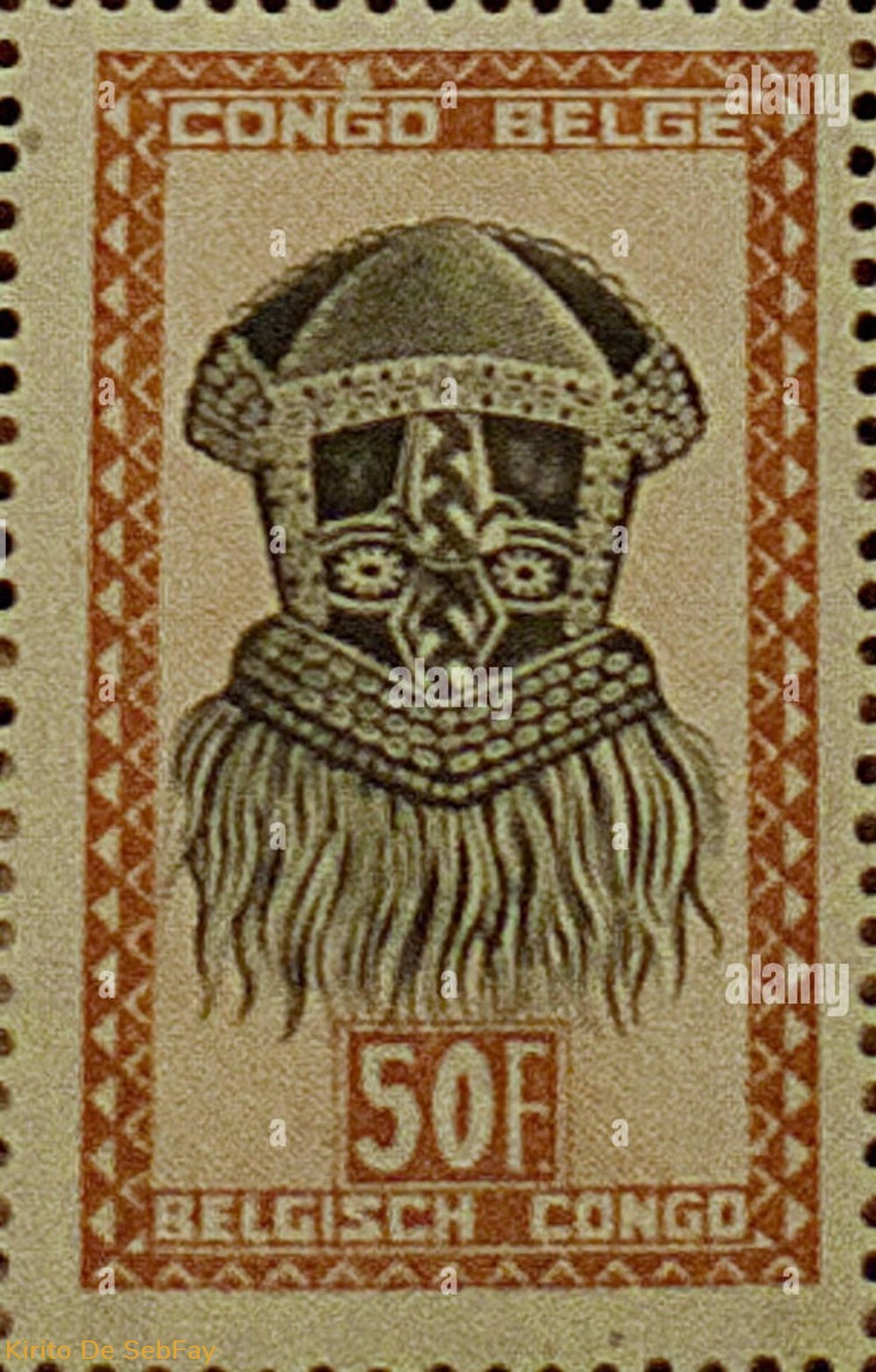 TIMBRE BELGIQUE - CONGO BELGE - MASQUE - 50 FR timbres timbre belgique congo belge masque 50 fr