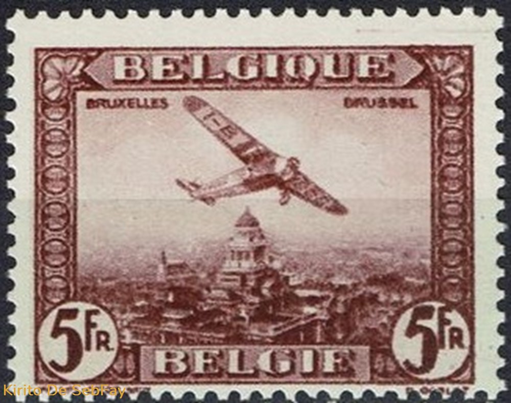BELGIQUE - 1930 POSTE AERIENNE : Avion survolant Bruxelles - 5F timbres belgique 1930 poste aerienne avion survolant bruxelles 5f