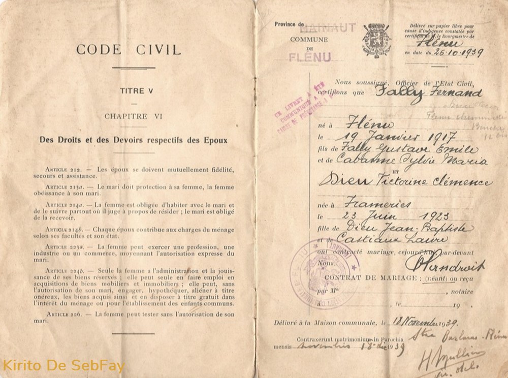 Carnet de Mariage de FALLY Fernand et DIEU Victorine (M00002) documents anciens carnet de mariage de fally fernand et dieu victorine m00002
