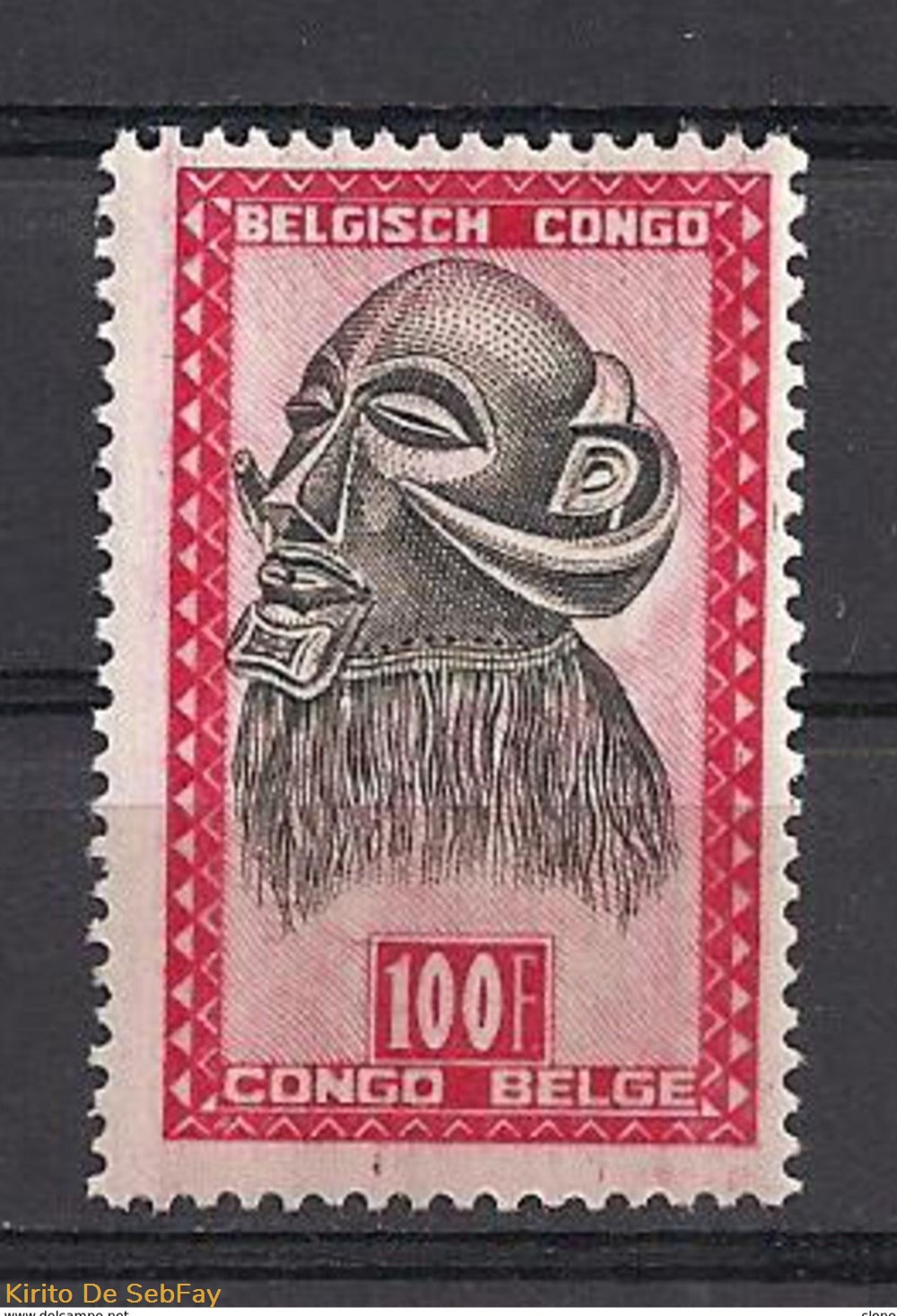 TIMBRE BELGIQUE - CONGO BELGE - MASQUE - 100 FR timbres timbre belgique congo belge masque 100 fr