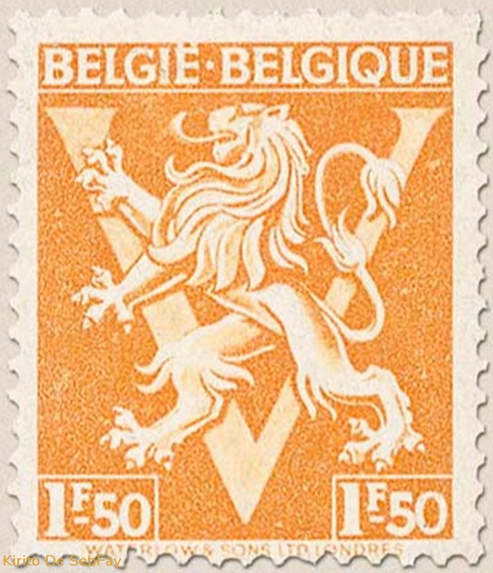 timbres belgie belgique lion heraldique ornement v 1fr50