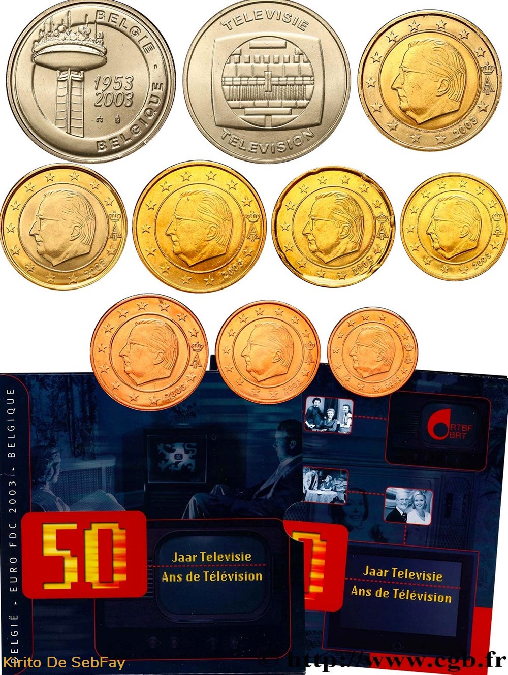 BELGIQUE - 50 ans de la Télévison belge 2003 Bruxelles monnaies euros belgique 50 ans de la televison belge 2003 bruxelles