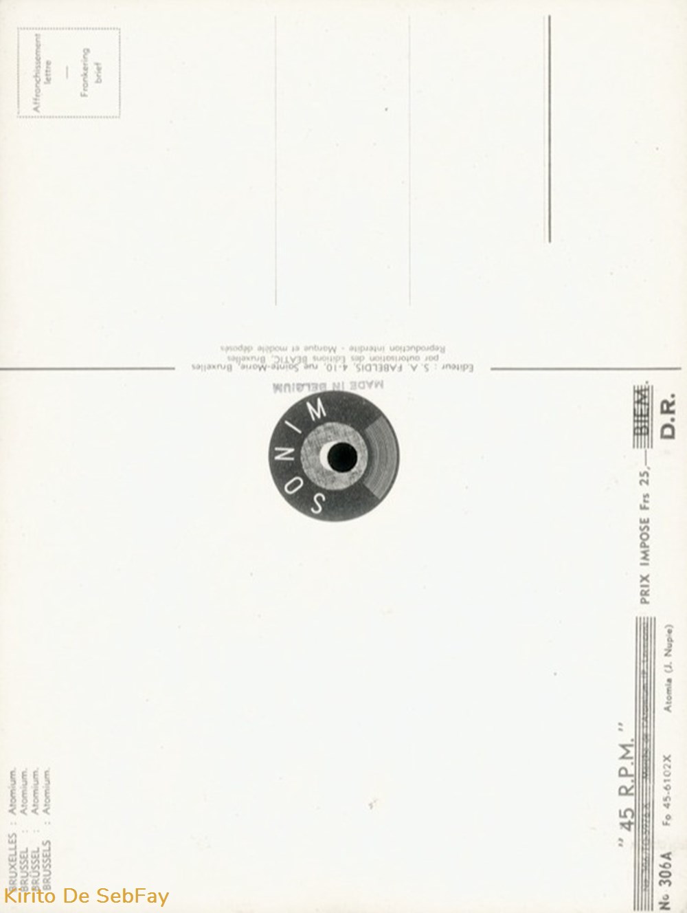 45T CARTE POSTALE - Nick, Nack, Paddy Wack - Marche De L'Atomium musique instruments disques vinyles 45t carte postale nick nack paddy wack marche de atomium