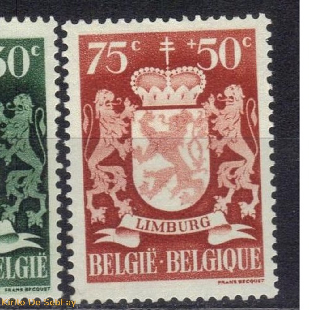 timbres belgique antituberculeux armoiries des provinces 1945 75c 50c