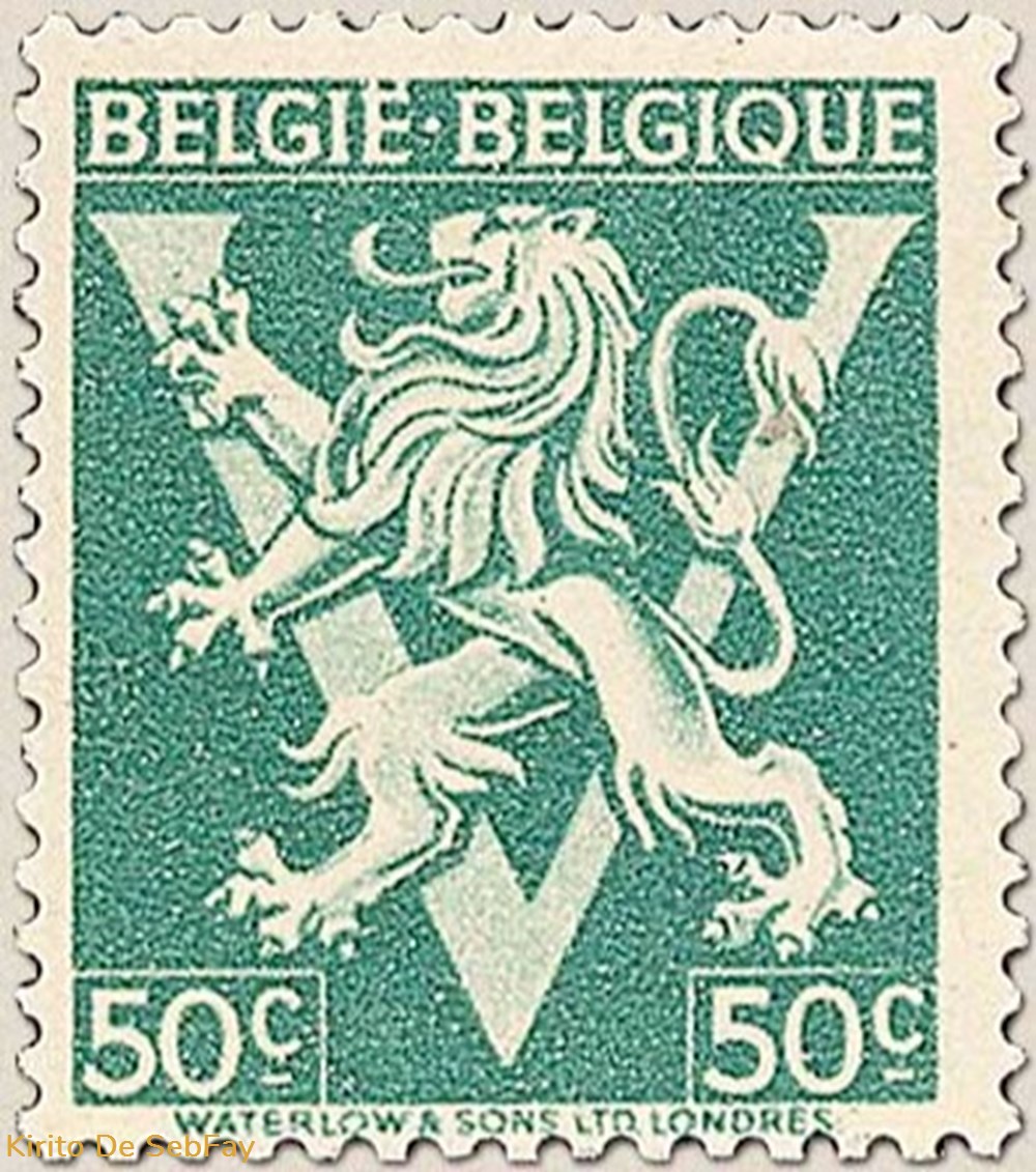 BELGIE-BELGIQUE - LION HERALDIQUE - ORNEMENT V - 50c timbres belgie belgique lion heraldique ornement v 50c