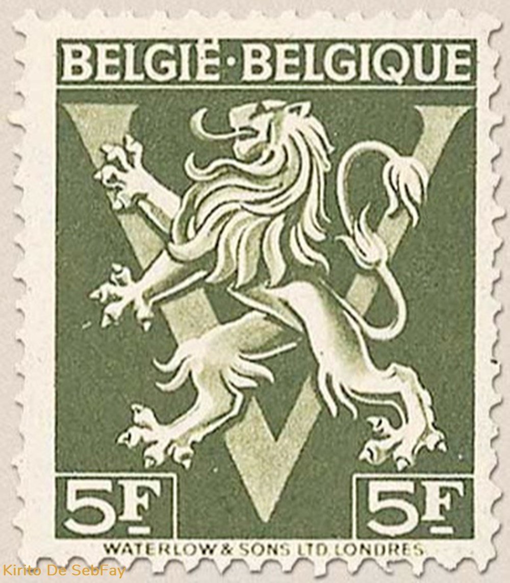 timbres belgie belgique lion heraldique ornement v 5fr
