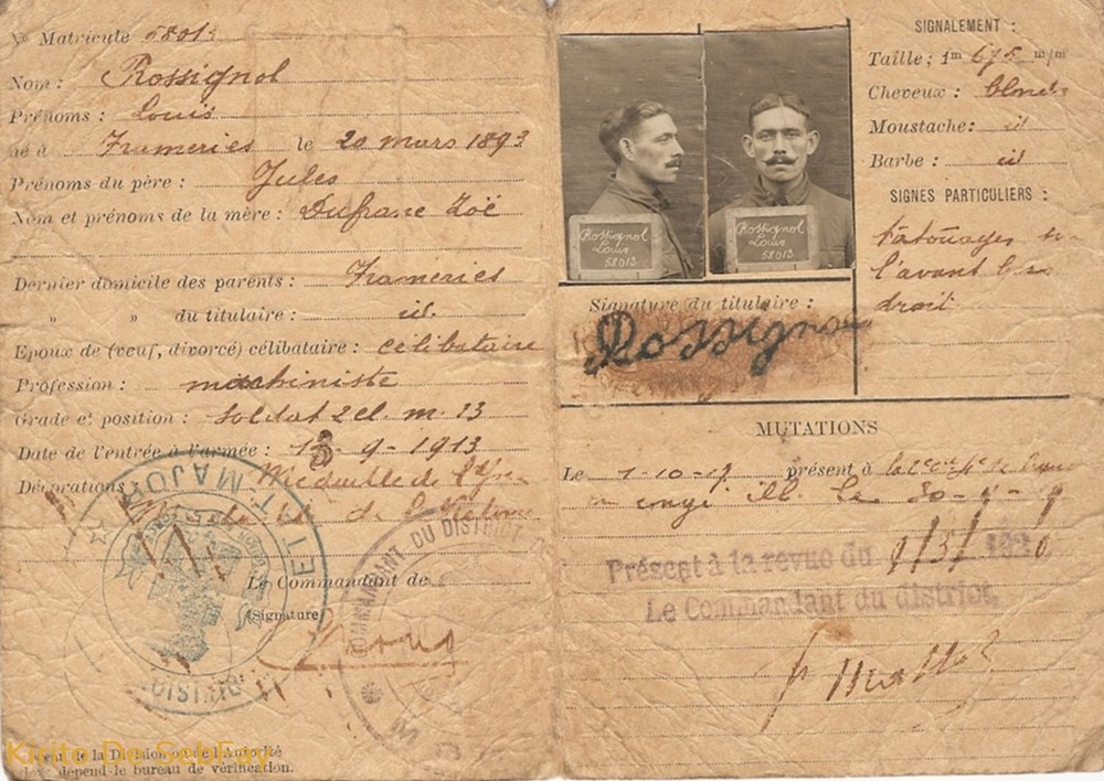 Carnet Militaire de Louis ROSSIGNOL (A00019) documents anciens carnet militaire de louis rossignol a00019