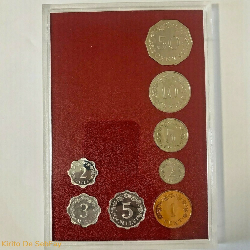 1972 MALTA PROOF SET OF 8 COINS with ORIGINAL COVER CASE . 2 monnaies monde malte 1972 malta proof set of 8 coins with original cover case