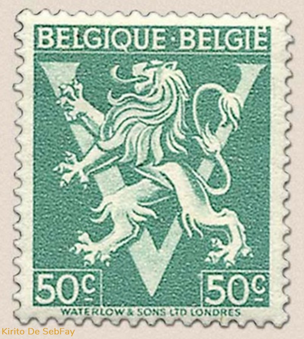 timbres belgique belgie lion heraldique ornement v 50c