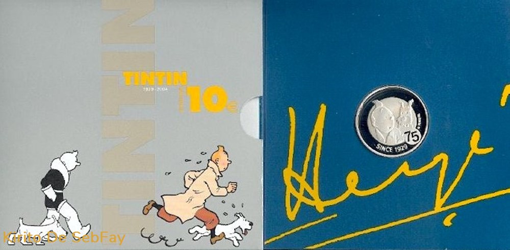 monnaies euros belgique 10 euro tintin 75 eme anniversaire 2004 bruxelles
