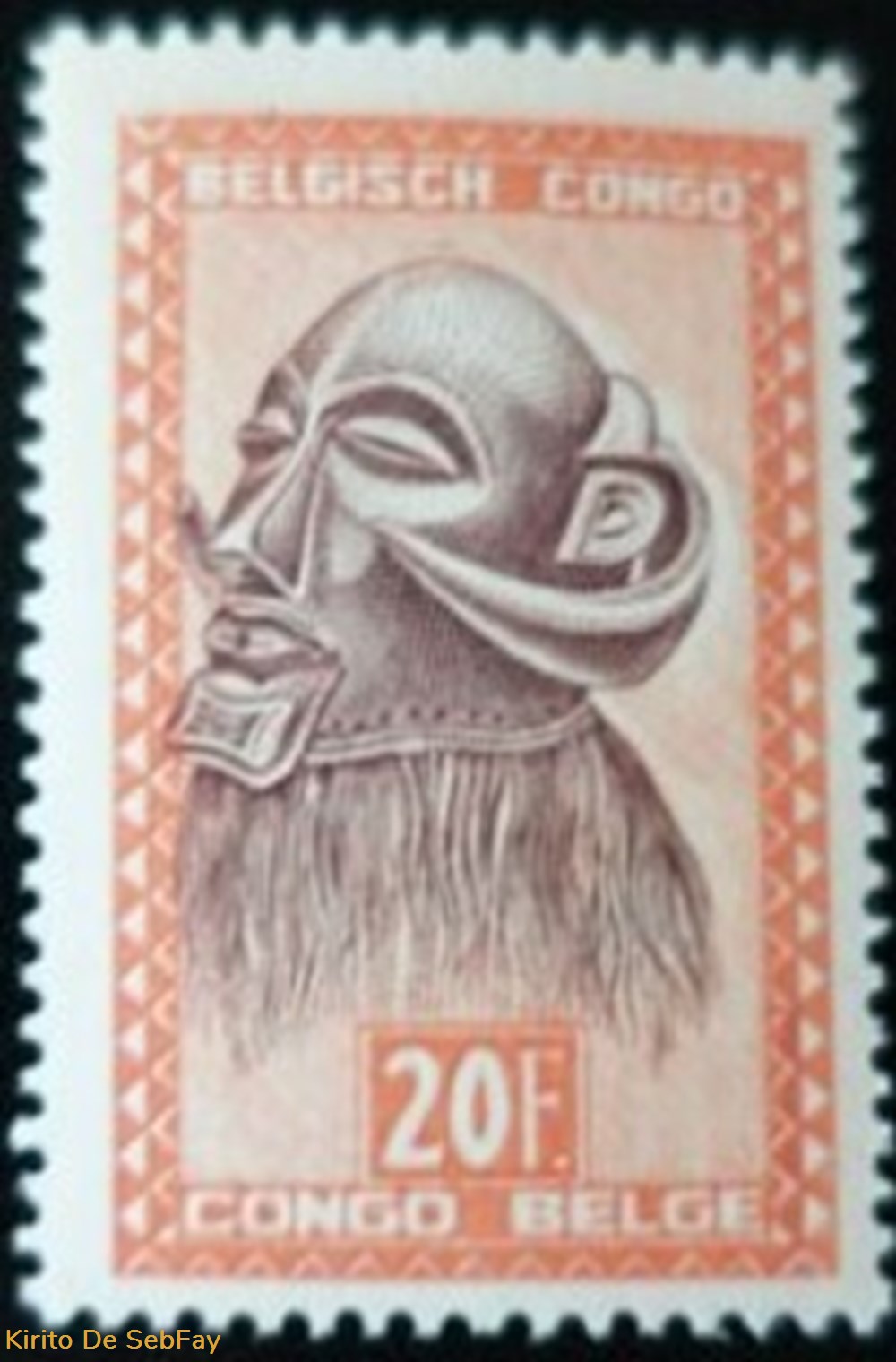 TIMBRE BELGIQUE - CONGO BELGE - MASQUE - 20 FR timbres timbre belgique congo belge masque 20 fr