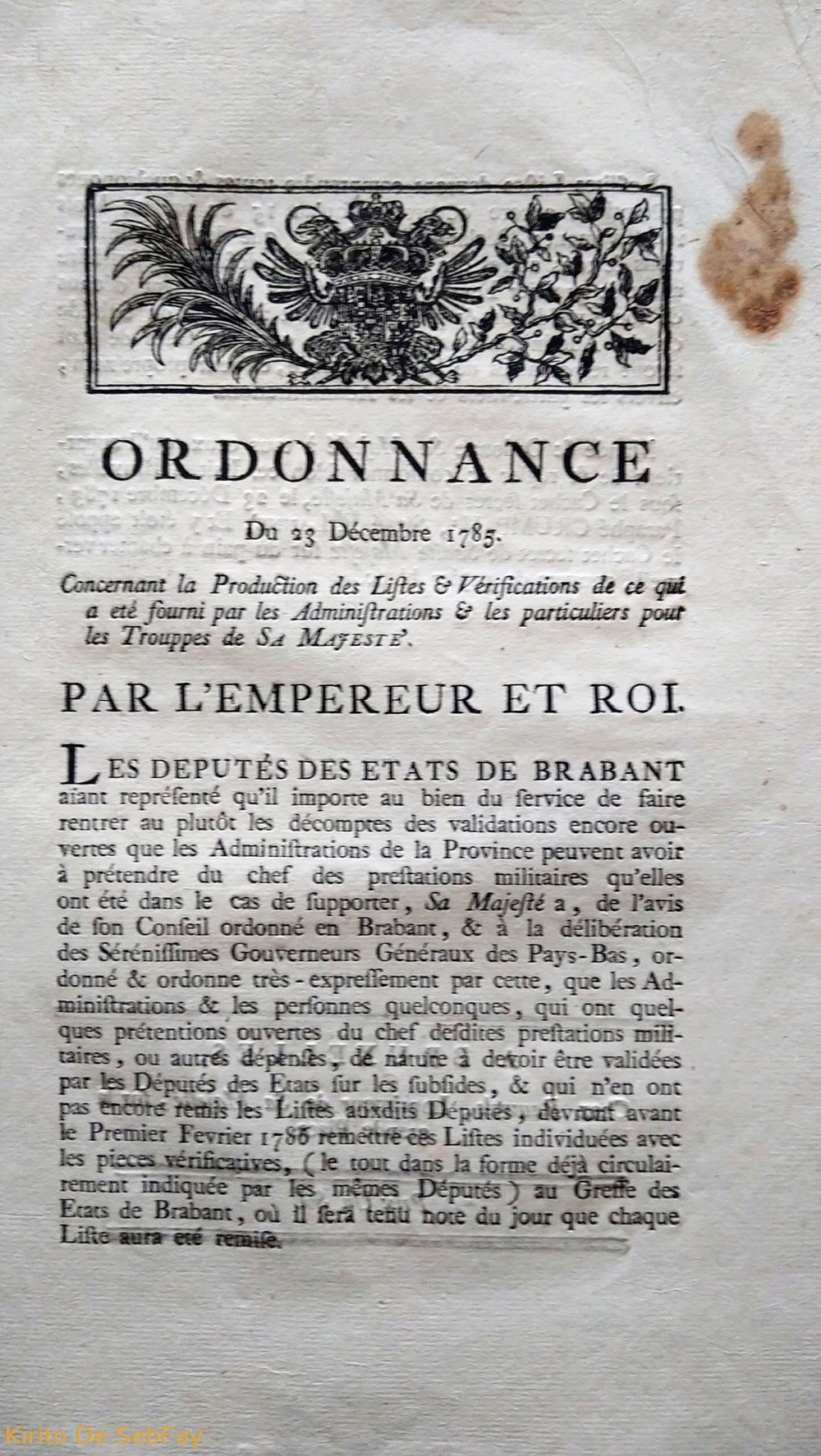 documents anciens ordonnance du 23 decembre 1785