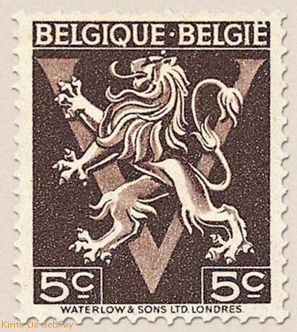 timbres belgique belgie lion heraldique ornement v 1944 5c