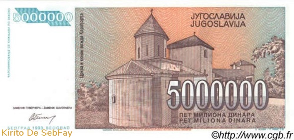 Yougoslavie - 5000000 Dinara - 1993 billets yougoslavie 5000000 dinara 1993