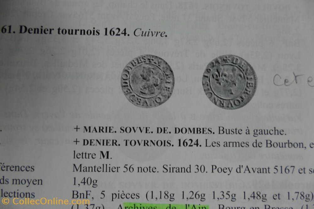 monnaies europe medievale france feodales marie de montpensier 1608 1627 denier tournois type 5 cuivre 1624