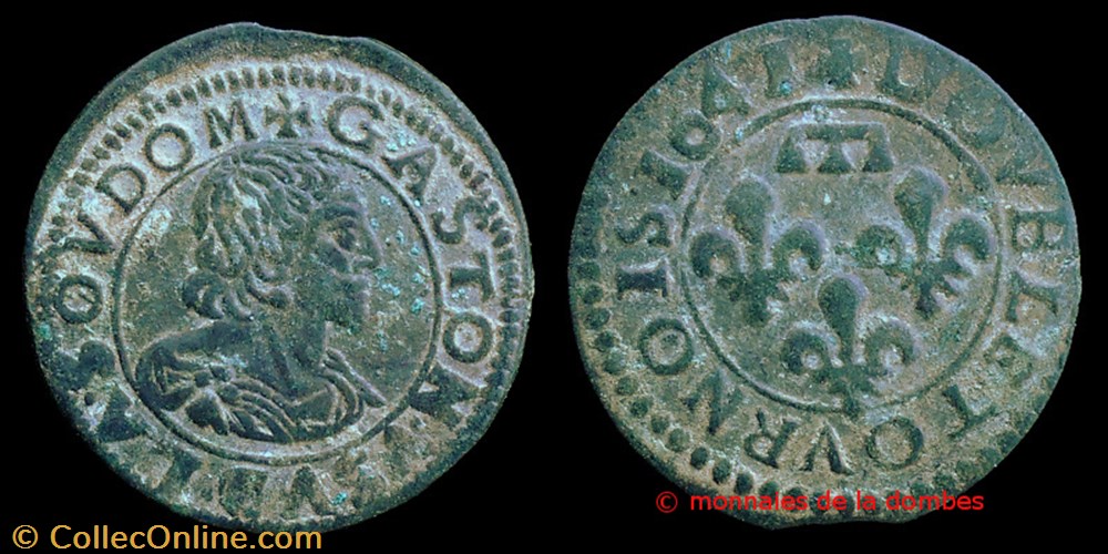 Gaston d'Orleans (1627-1650), Double Tournois type 14 - 1641 monnaies france feodales gaston orleans 1627 1650 double tournois type 14 1641