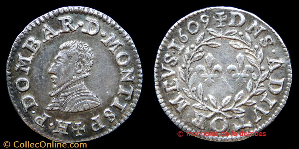 Henri II de Montpensier (1592-1608), Essai du denier d'argent, frappe posthume 1609 monnaies france feodales henri ii de montpensier 1592 1608 essai du denier argent frappe posthume 1609