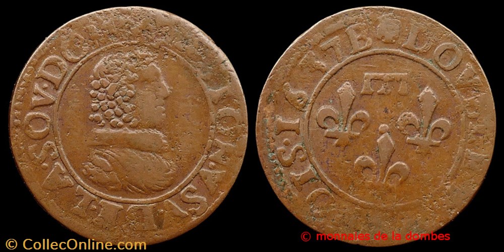 Gaston d'Orleans (1627-1650), Double Tournois type 8 - 1637 B monnaies france feodales gaston orleans 1627 1650 double tournois type 8 1637 b