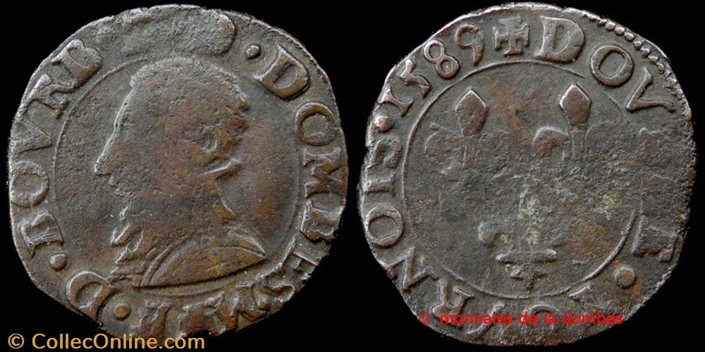 François II de Montpensier (1582-1592), Double tournois type 3 - 1589 monnaies france feodales francois ii de montpensier 1582 1592 double tournois type 3 1589